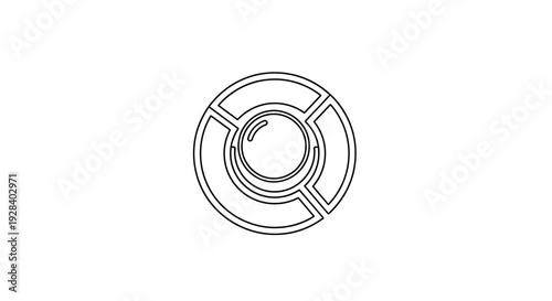 Simple line drawing of a circular object with a central hole and divided sections