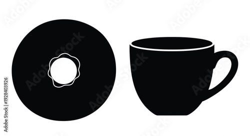A black disc and cup presented as a striking graphic silhouette