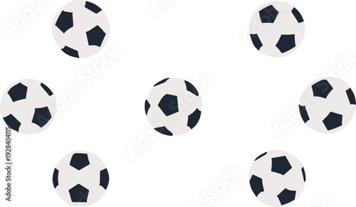 Soccer ball set isolated on white background, football sport equipment collection, classic black and white ball vector illustration for game design