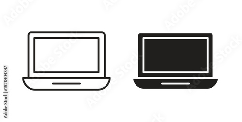 Laptop icon style design pack on white background. Thin line and clipart style