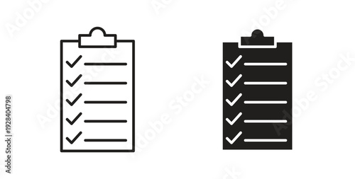 List check icon style design pack on white background. Thin line and clipart style