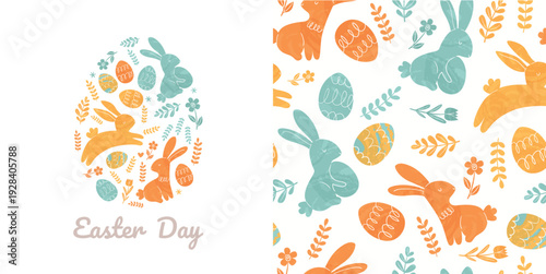 Easter card set and seamless print