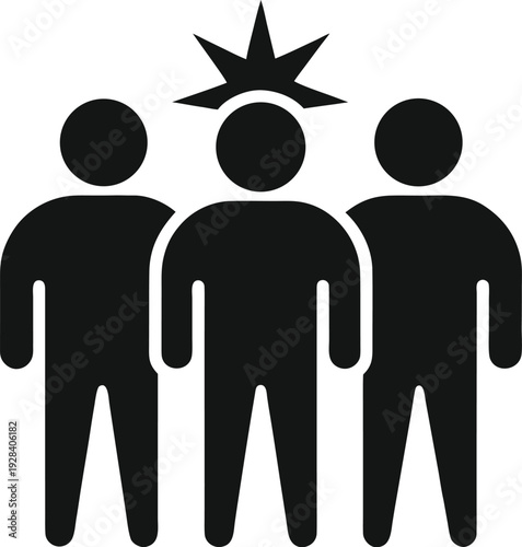 Group of people with starburst icon above middle person representing idea or success
