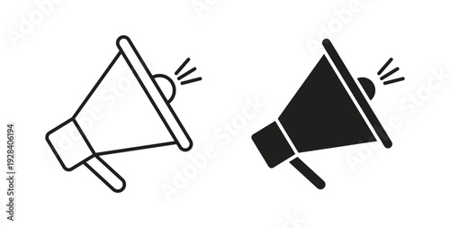 Megaphone icon style design pack on white background. Thin line and clipart style