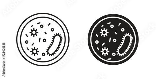 Microorganism icon style design pack on white background. Thin line and clipart style