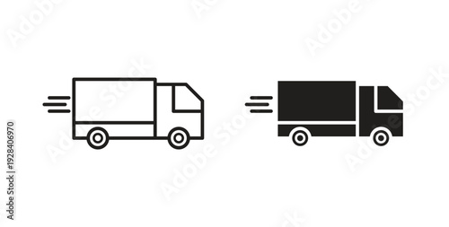Moving truck icon style design pack on white background. Thin line and clipart style