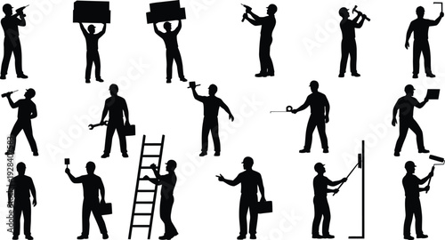 Silhouette of businessmen performing various actions