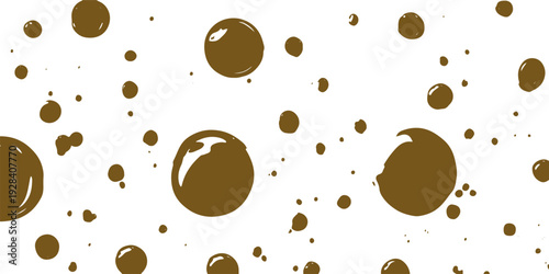 Brown ink splatters on white background drops liquid