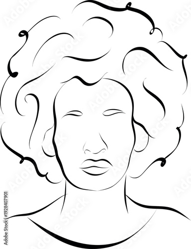 Minimal Afro Woman Line Art Portrait Vector Illustration