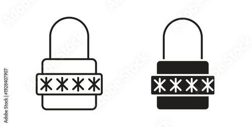 Password icon style design pack on white background. Thin line and clipart style