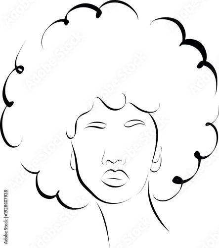 Minimal Afro Woman Line Art Portrait Vector Illustration