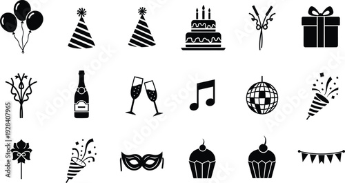 Birthday party icons and symbols