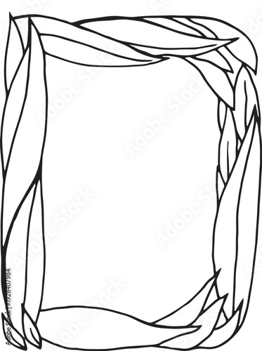 eps Doodle style letter D drawn with tea leaves. Hand drawn black line art, simple sketch, raw tea leaves arranged in shape of D, organic texture, white background