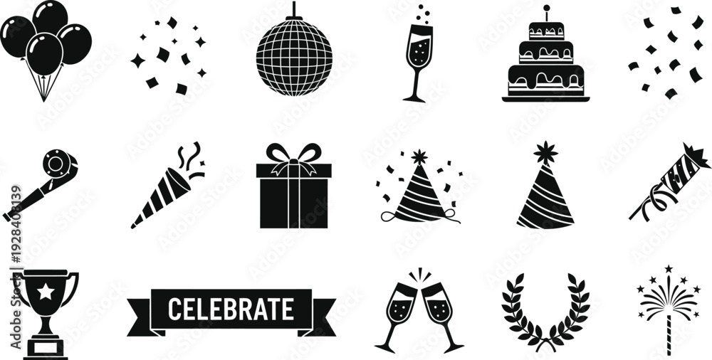 Fototapeta premium Celebration icons and symbols for party and special occasions