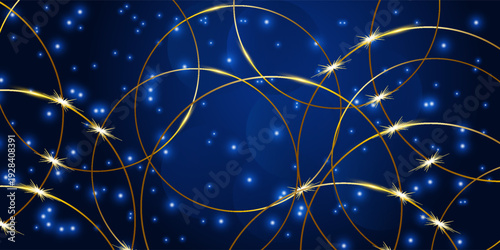Abstract gold circles lines overlapping on dark blue background. You can use for ad, poster, template, business presentation. Vector illustration