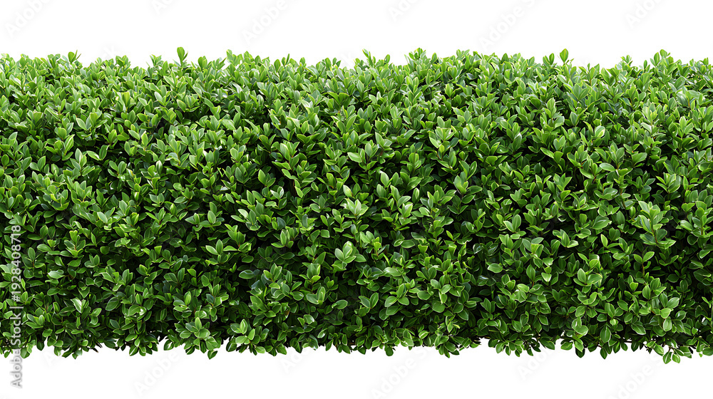 Fototapeta premium Green Boxwood Hedge Row on White Background bush shrub