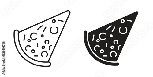 Pizza slice icon style design pack on white background. Thin line and clipart style