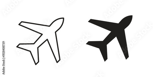 Plane icon style design pack on white background. Thin line and clipart style