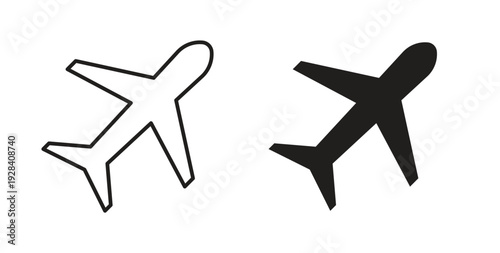Plane icon style design pack on white background. Thin line and clipart style