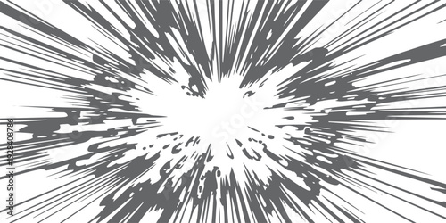 Grey abstract explosion on white background burst energy