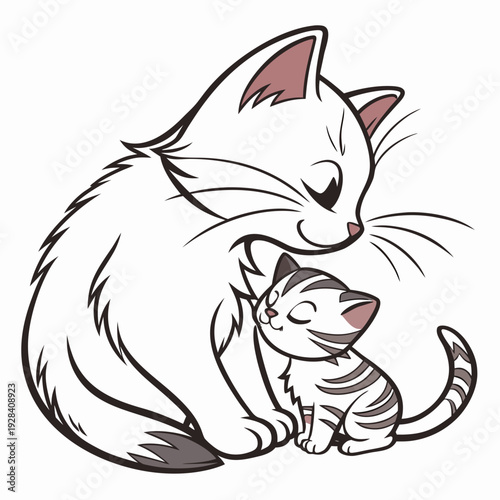 vector illustration of a mother cat and her kitten loving 