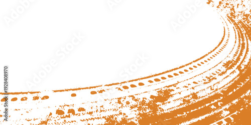 Orange tire tracks on white background abstract texture