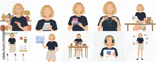 Flat Illustration of Woman Managing Online Business and Small Shop