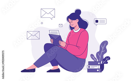 Flat Illustration of Woman Reading Mail for Online Communication Concept