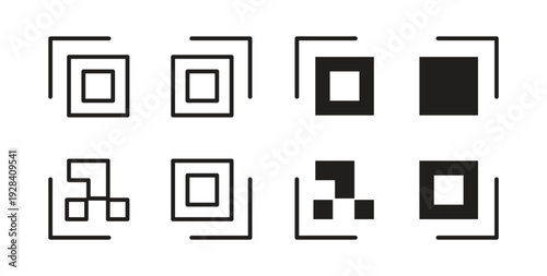 Qrcode icon style design pack on white background. Thin line and clipart style