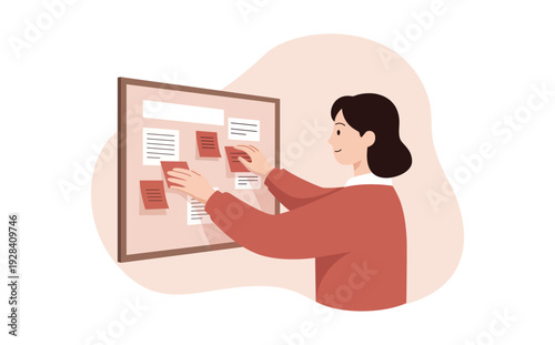Flat Illustration Woman Organizing Task on Board Business Presentation