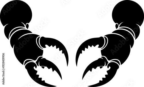 A pair of symmetrical black scorpion claws on white background