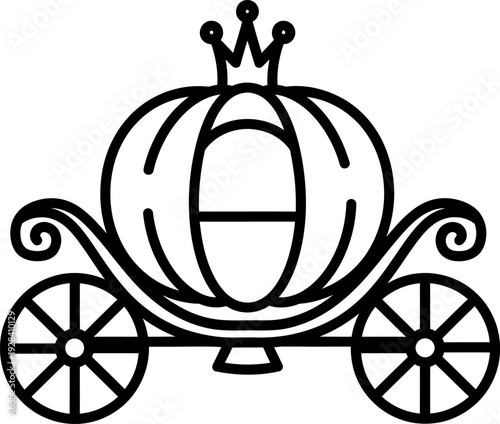 Black and white pumpkin carriage with crown and wheels