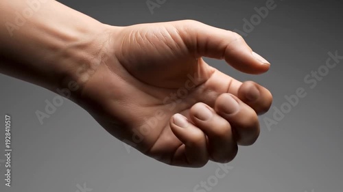 Human hand, partially clenched, on a soft gradient background