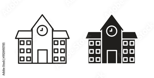 school icon style design pack on white background. Thin line and clipart style