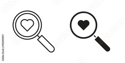 Search heart icon style design pack on white background. Thin line and clipart style