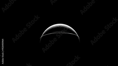 Mysterious crescent planet or moon glowing in dark cosmic space, illuminated edge with thin atmospheric light. Astronomy science concept.