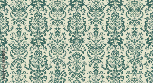 Traditional Baroque Wallpaper with Repeating Cream Floral Ornament