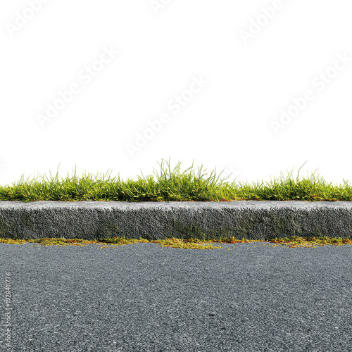 Curb with grass on transparent background