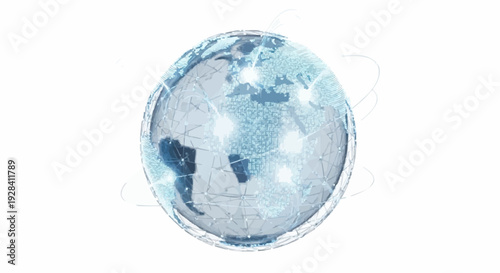 Global connections and digital networks encircling a shining Earth