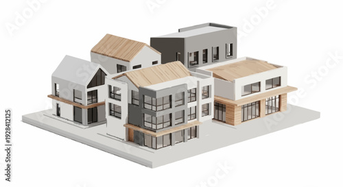 Architectural 3D Models of Modern Buildings and Houses for Urban Development Concepts