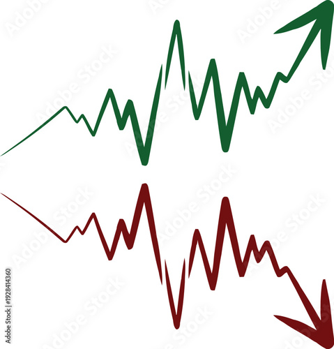 Stock Market Trends with Green and Red Arrows in Simple Line Graph on White Background for Financial Analysis
