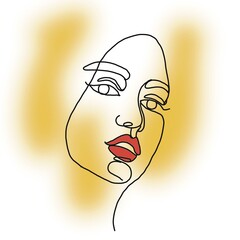 Fototapete Eine Linie Frauengesicht rote Lippen Linienkunst  © Supak