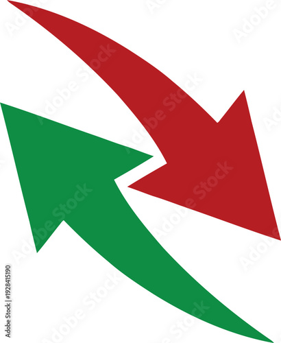 Opposing Arrows in Green and Red Colors with Bold Shapes and Contrasting Direction for Business Infographics