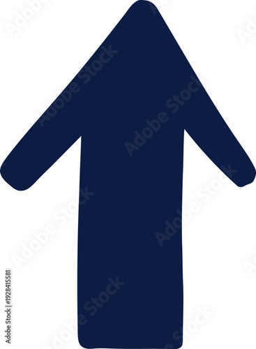 Navy Blue Arrow Icon in Simple Flat Design with Bold Color on White Background for Directional Signage