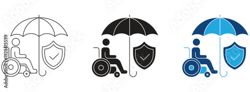  Disability Insurance Icon  Set Vector Collection Isolated In Black And White . Vector illustration.