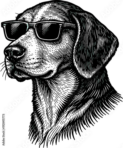 American Foxhound Dog Wearing Sunglasses Vector Illustration Woodcut Style Canine Portrait Design Element