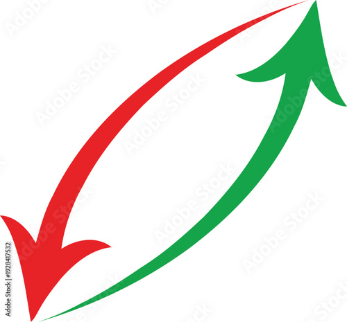 Red and Green Arrows in Contrasting Directions with Bold Colors and Simple Design for Graphic Design