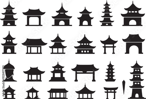 Asian Architecture Silhouette Set