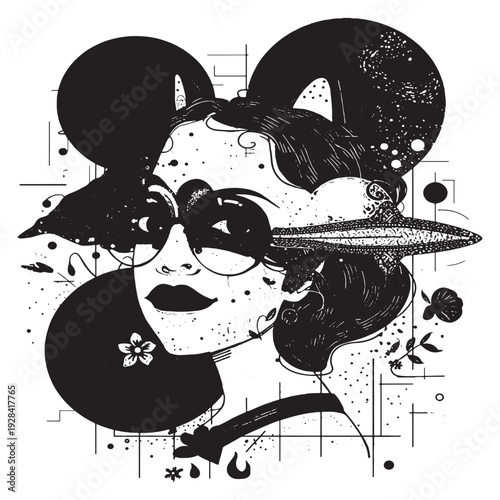 Modern t-shirt design with stylish black graphic on white background  Elegant woman dancing with arms raised in dynamic pose