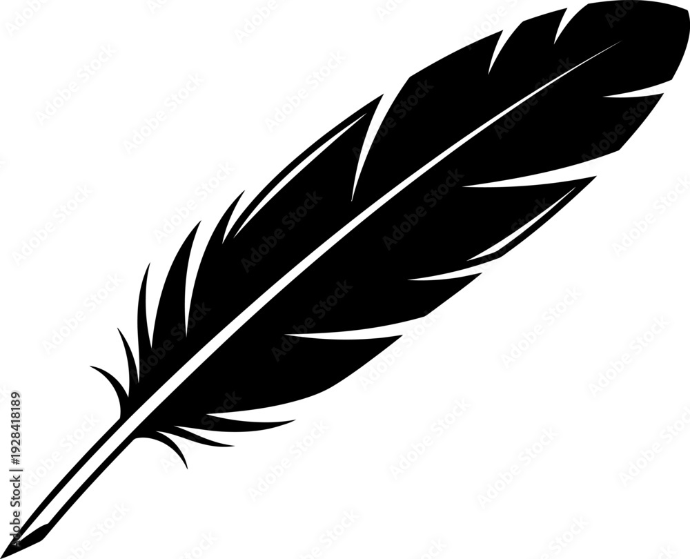 Fototapeta premium A black feather with white background illustration
